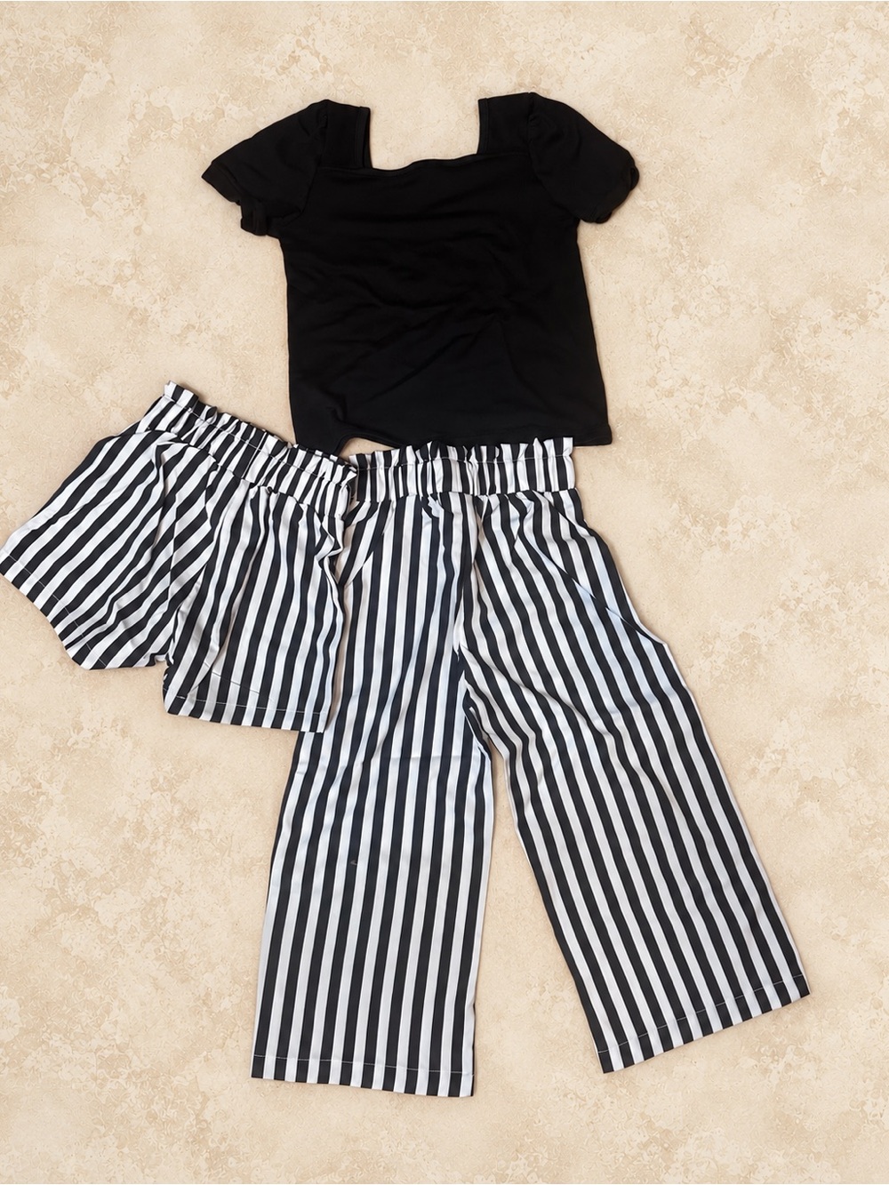 🦓 Girls 2-3Y Black White Stripe Resort Set Top Shorts Pants Matching Belts 🖤 ✨🕶️